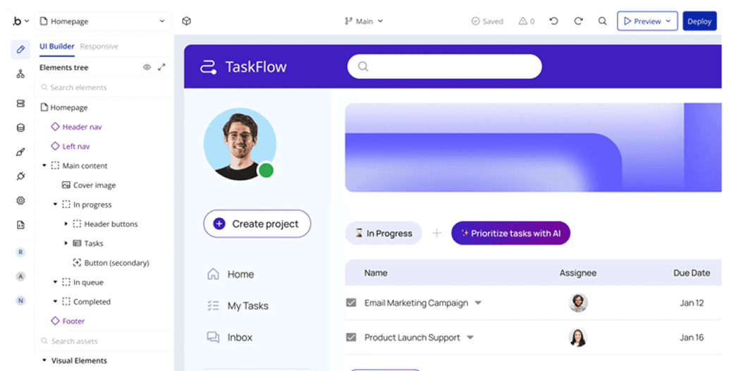 No-code builder preview